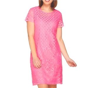 ISAAC MIZRAHI Women's Pink Lace Overlay Lined‎ Dress Size​​​ S